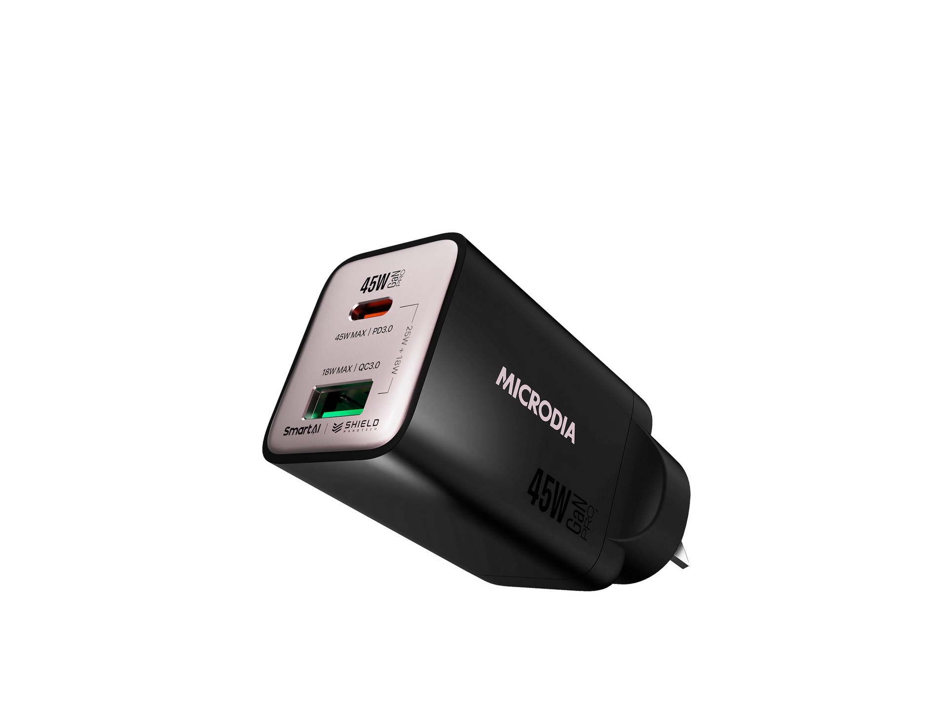 MICRODIA SMARTCube Nano 45W Dual Port GaN Wall Charger (Black)