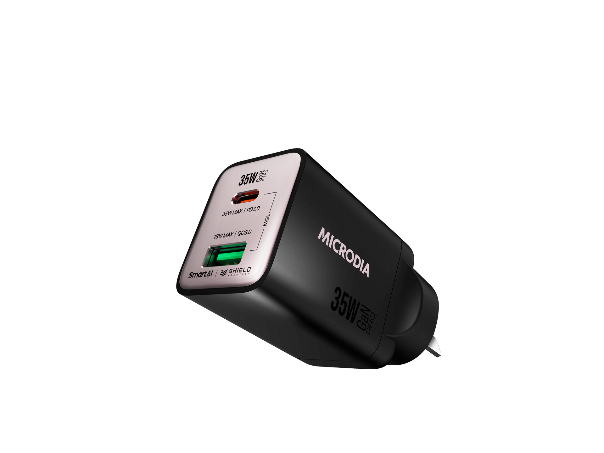 MICRODIA SMARTCube Nano 35W Dual Port GaN Wall Charger (Black)
