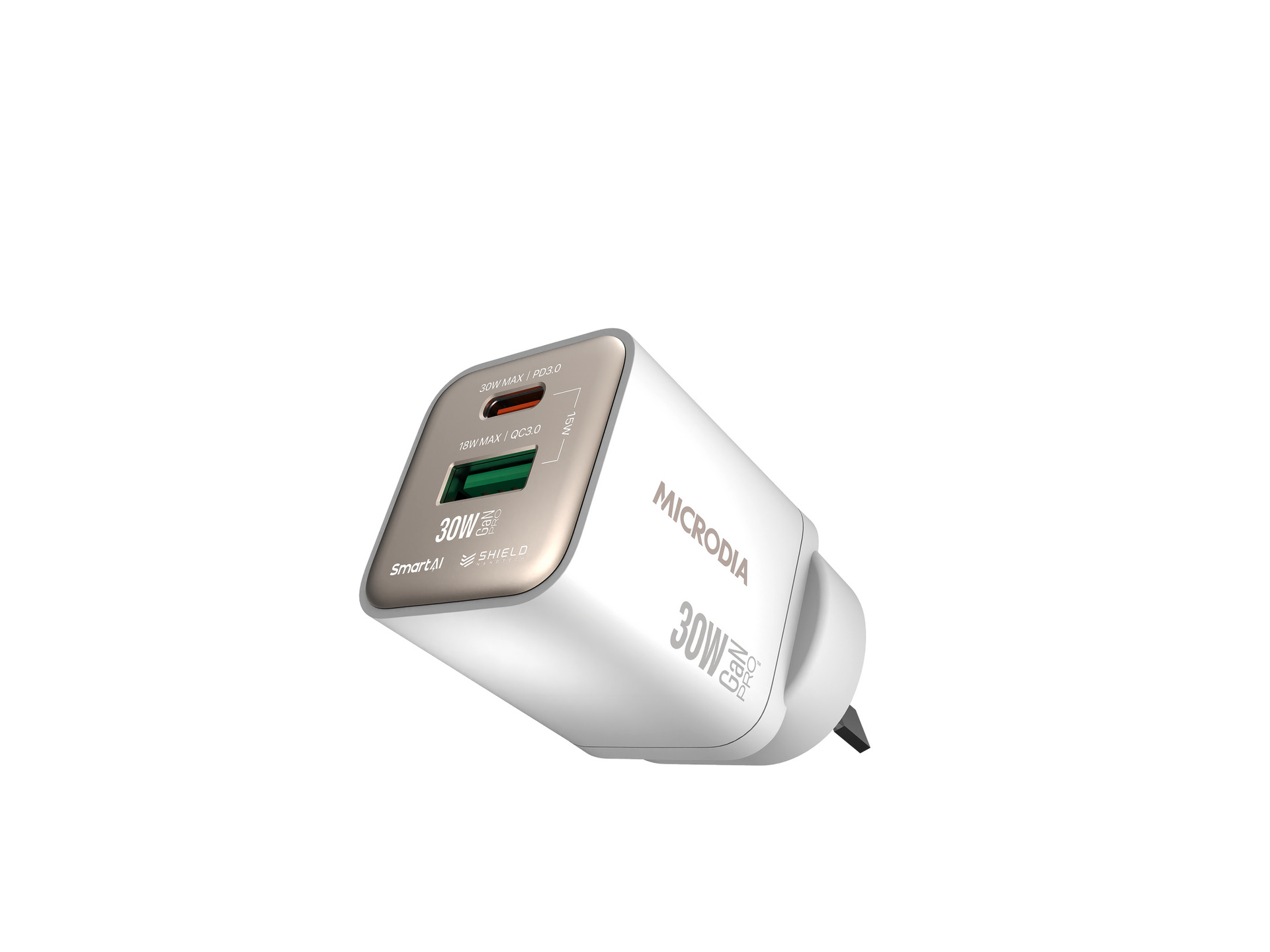 MICRODIA SMARTCube Nano 30W Dual Port GaN Wall Charger (White)