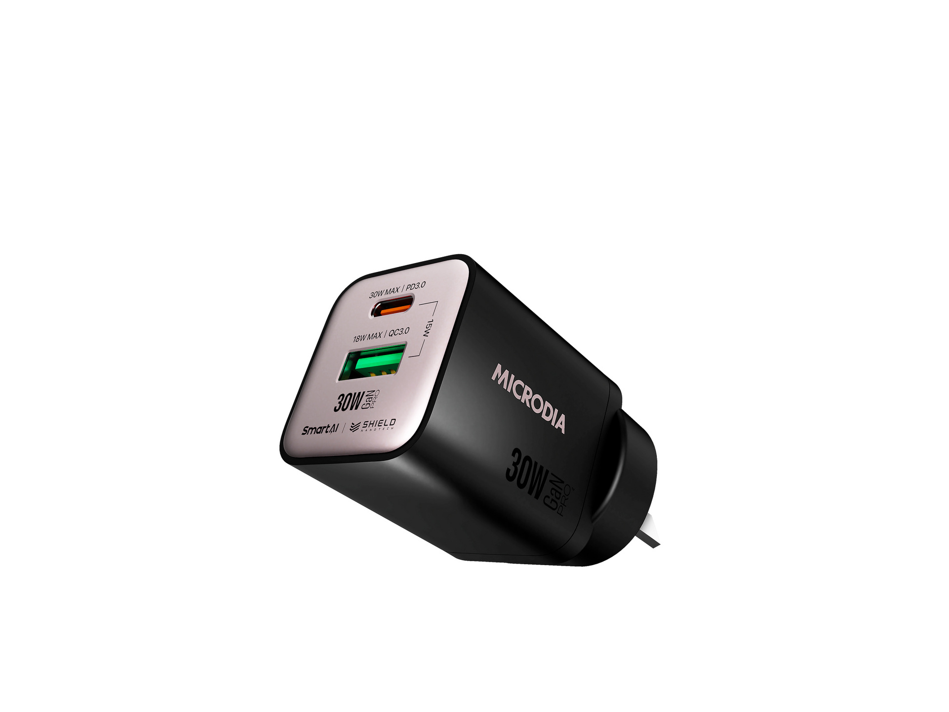 MICRODIA SMARTCube Nano 30W Dual Port GaN Wall Charger (Black)