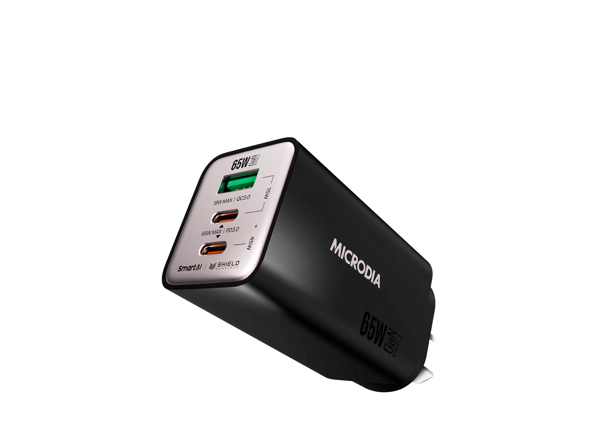 MICRODIA SMARTCube Nano 65W Tri Port GaN Wall Charger (Black)