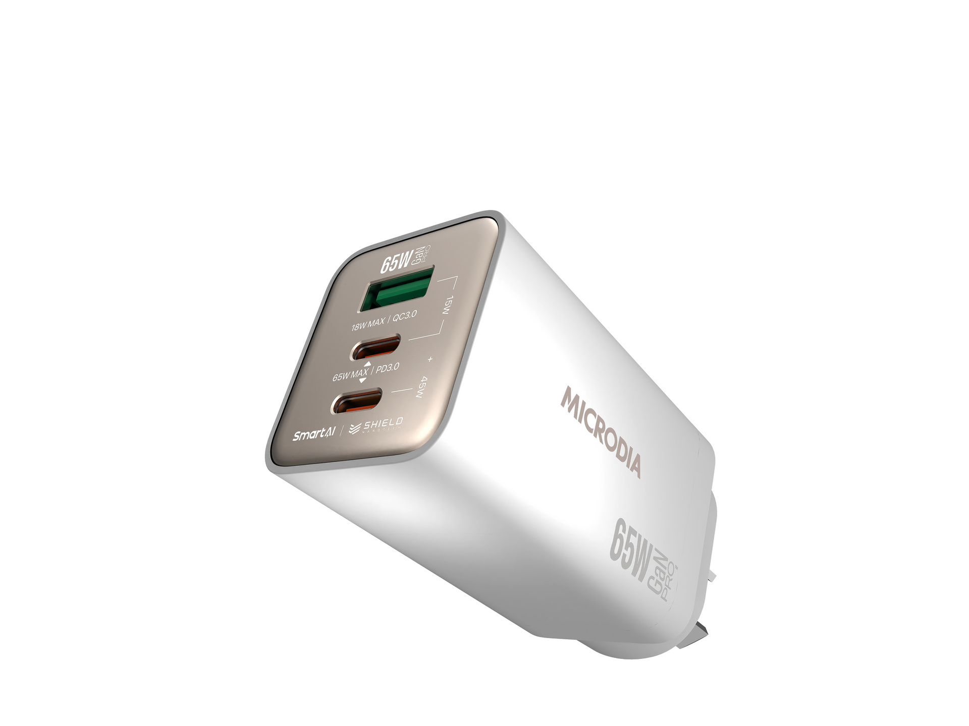 MICRODIA SMARTCube Nano 65W Tri Port GaN Wall Charger (White)