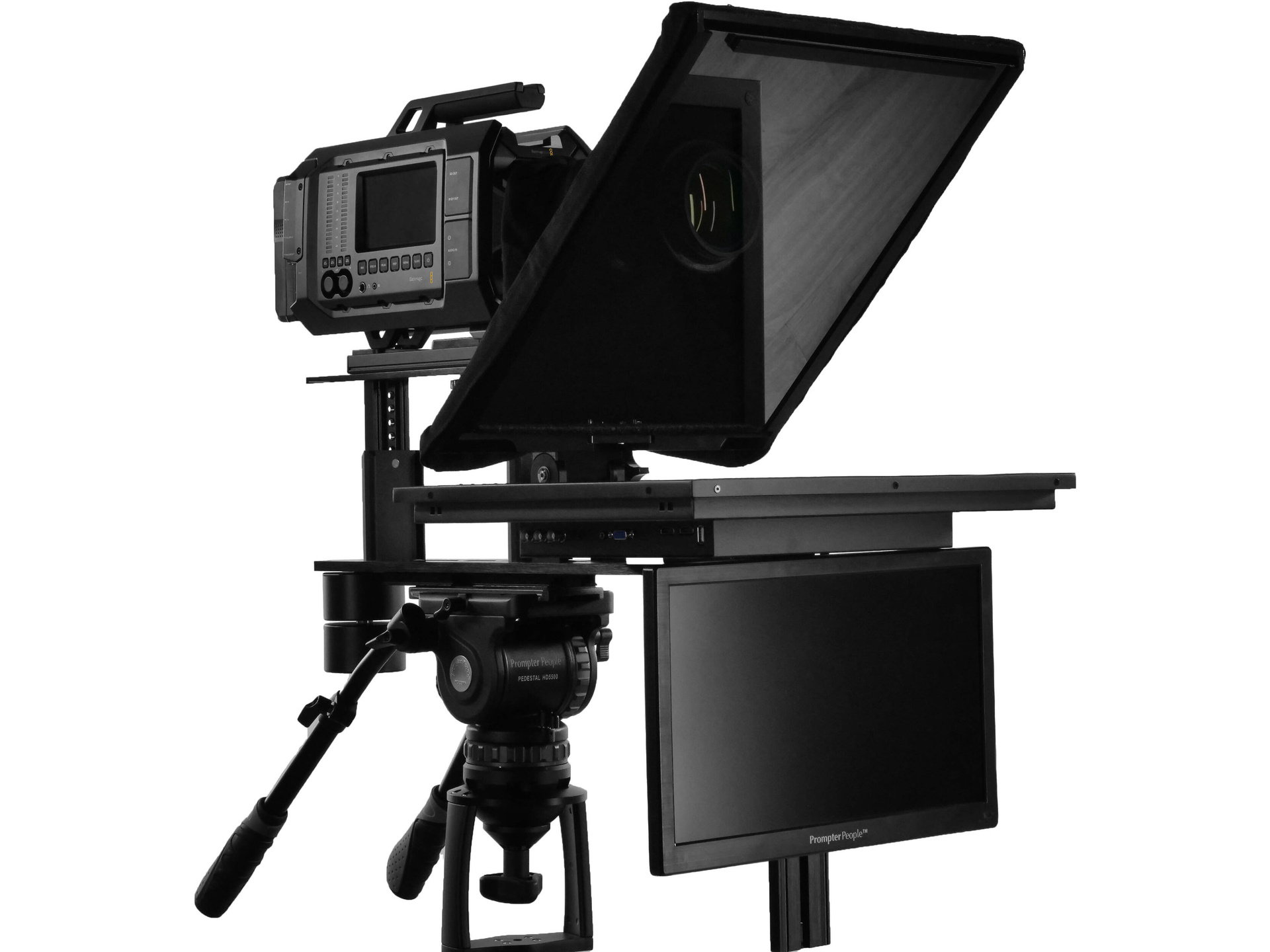 Prompter People Q-Gear Qpro 19" 1000 NIT HDMI 3G-SDI Teleprompter and 15.6" 3G-SDI HDMI RGB IPS Talent Monitor