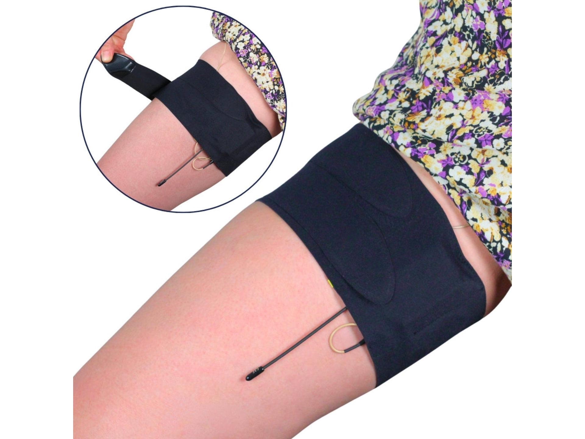 Ursa Thigh Strap with Vertical Pouch with Split End for Wireless Transmitters (Black)
