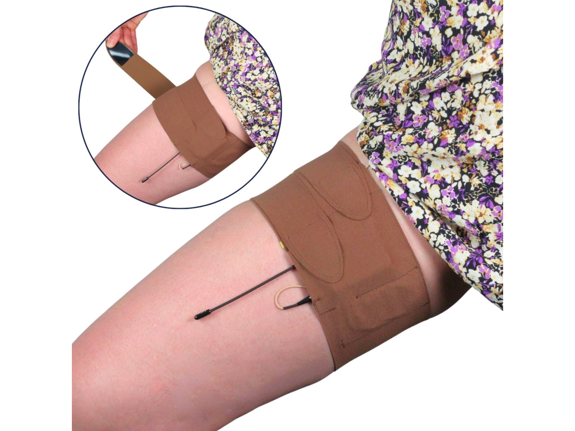 Ursa Thigh Strap with Vertical Pouch with Split End for Wireless Transmitters (Caramel)