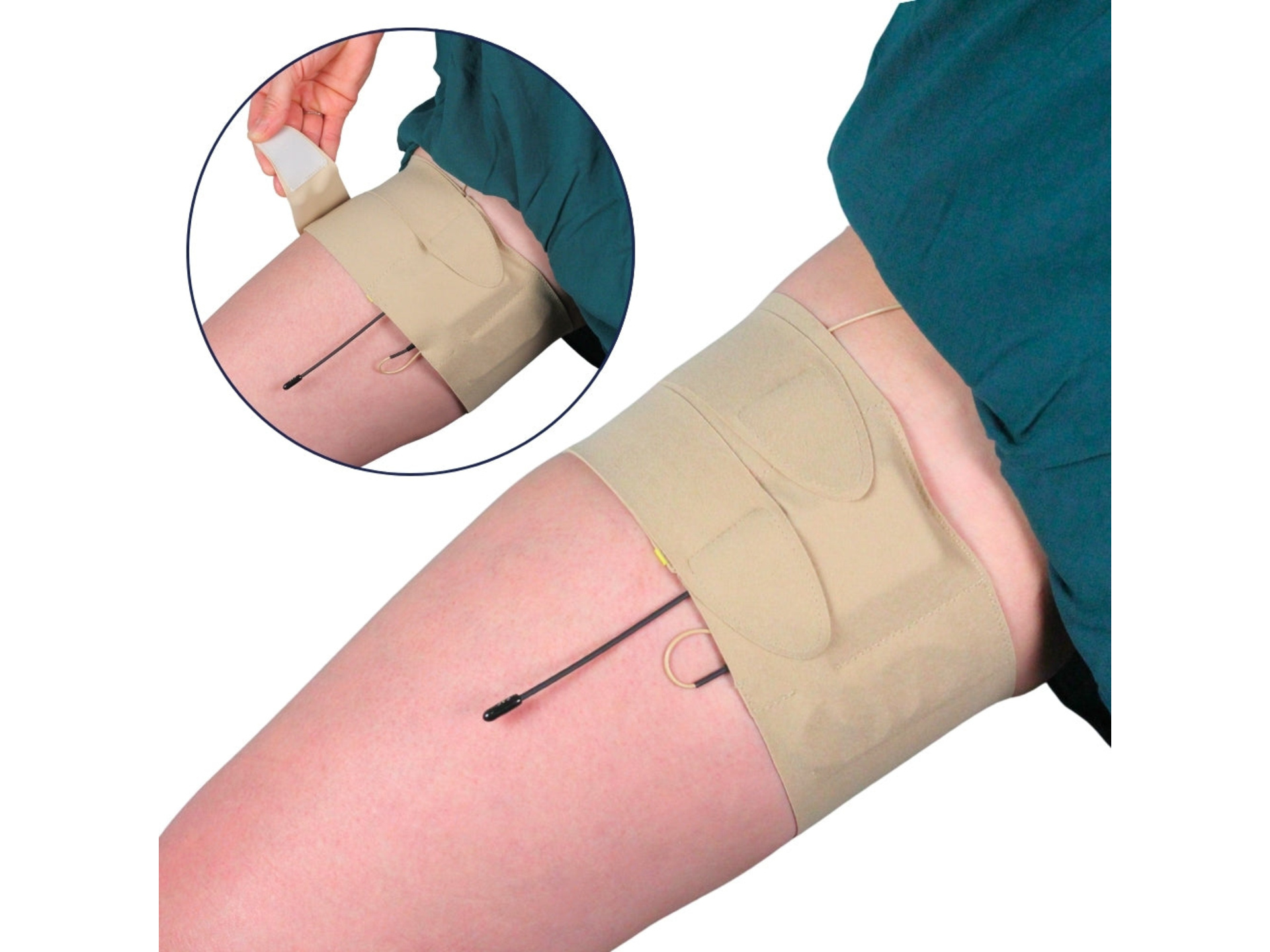 Ursa Thigh Strap with Vertical Pouch with Split End for Wireless Transmitters (Beige)