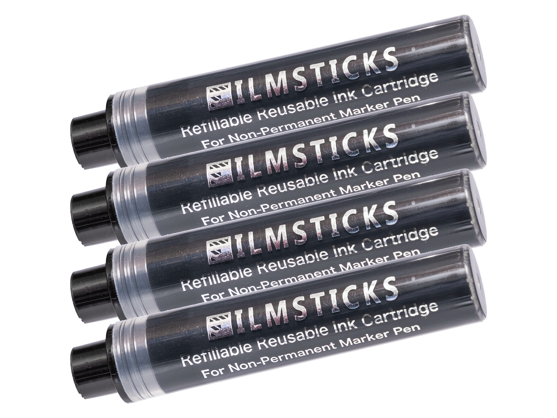 Filmsticks Reusable Dry Erase Marker Refill Ink Cartridges (4-Pack, Black)