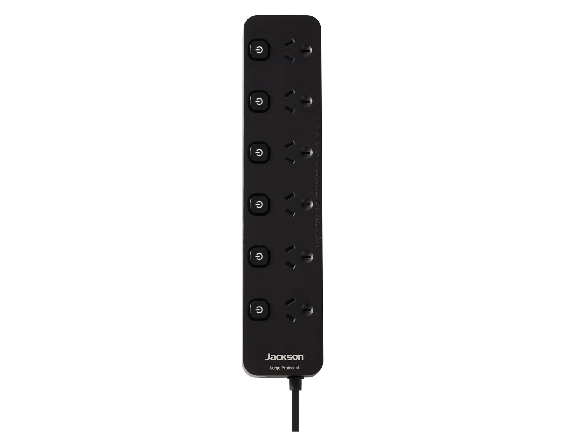 Jackson PT1816 Surge Protected Powerboard - Black (6 Outlet)