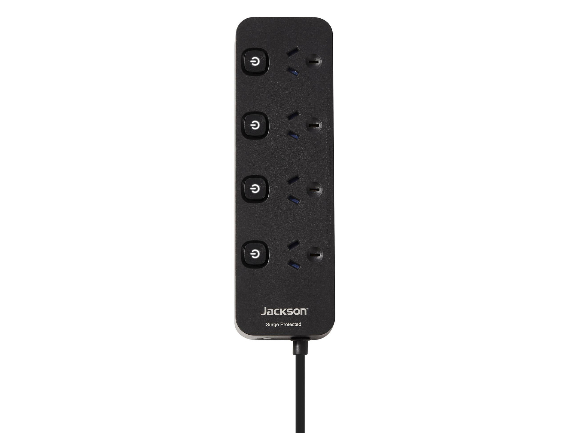 Jackson PT1814 4-Oultet Switched Surge Protected Powerboard w/Individual Switches Black