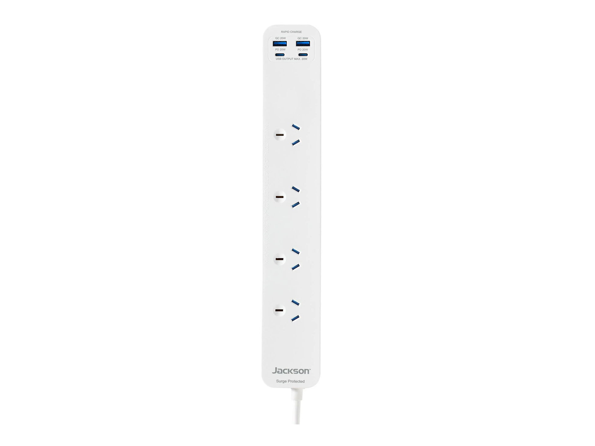 Jackson PT20W44W 20W USB-A + USB-C, 4 Outlet Powerboard (White)