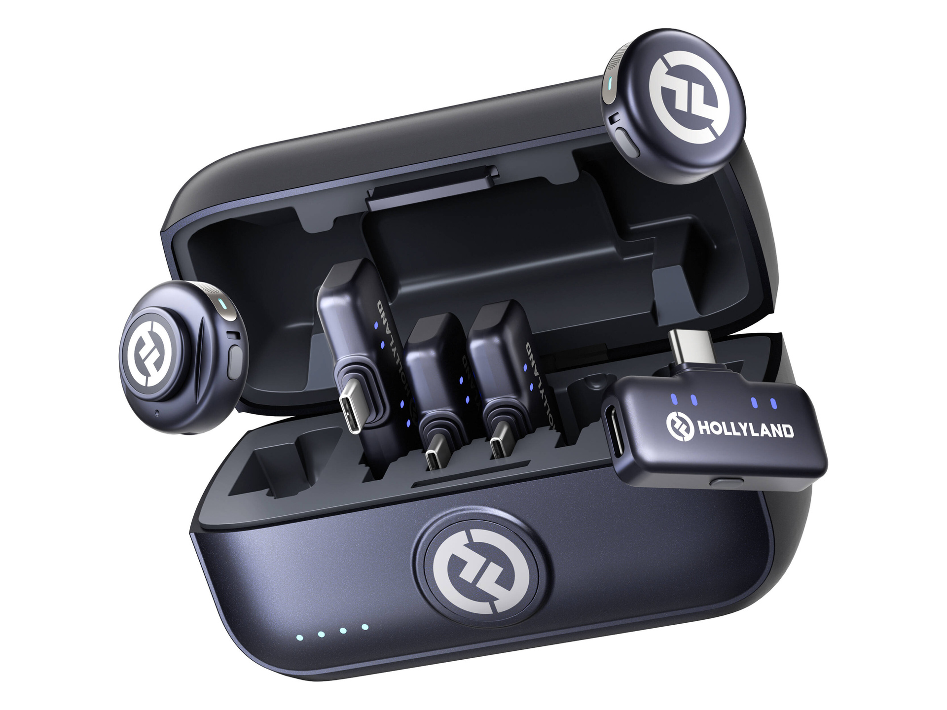 Hollyland LARK M3 Combo 2TX&4RX Wireless Microphone System with 2 Clip-On Mic/Transmitters & 4 USB Receivers (2.4 GHz)