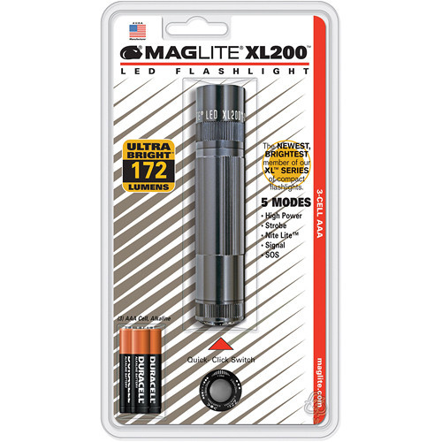 Maglite XL200 LED Flashlight with 3 AAA Blister Pack (Gray)