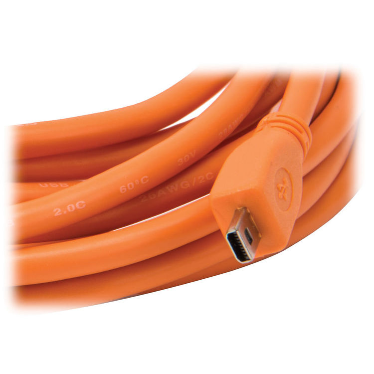 Tether Tools 15' TetherPro USB 2.0 A Male to Mini-B 8-pin Gold-Plated Cable (Orange)