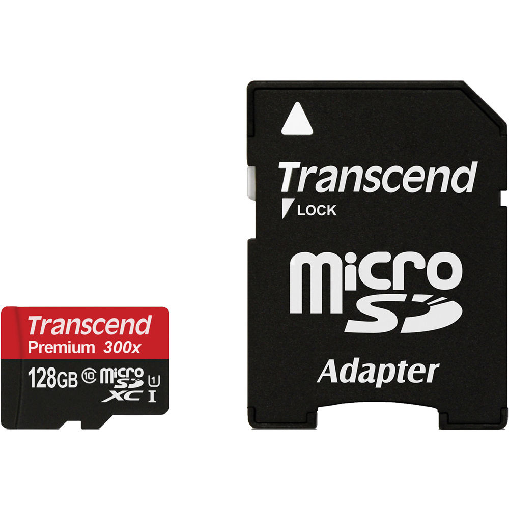 Transcend 128GB microSDXC Memory Card Premium 300x Class 10 UHS-I with microSD Adapter