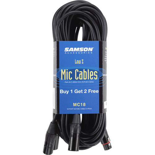 Samson 3-Pin XLR Male to XLR Female Microphone Cable (3-Pack) - 18'