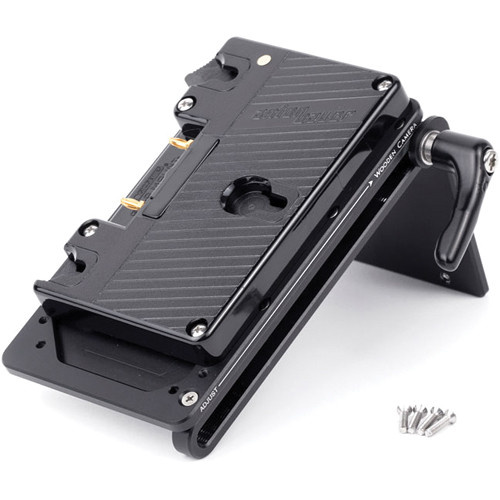 Wooden Camera Battery Slide with Gold Mount Plate and AJA CION Molex Connector