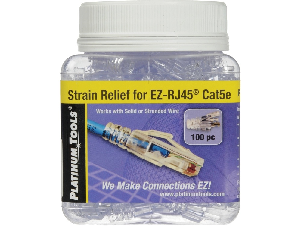 Platinum Tools EZ-RJ45 CAT5e Snag-Proof Strain Reliefs (Jar Packaging, 100-Pack)