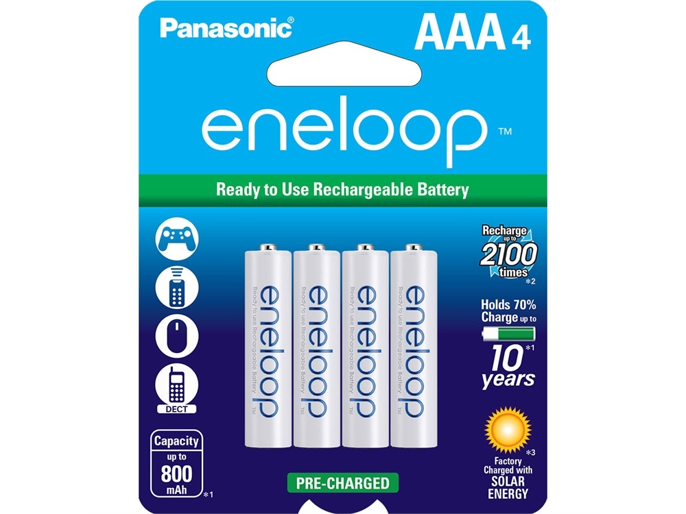 Panasonic Eneloop AAA Rechargeable Ni-MH Batteries (800 mAh, 4 Pack)