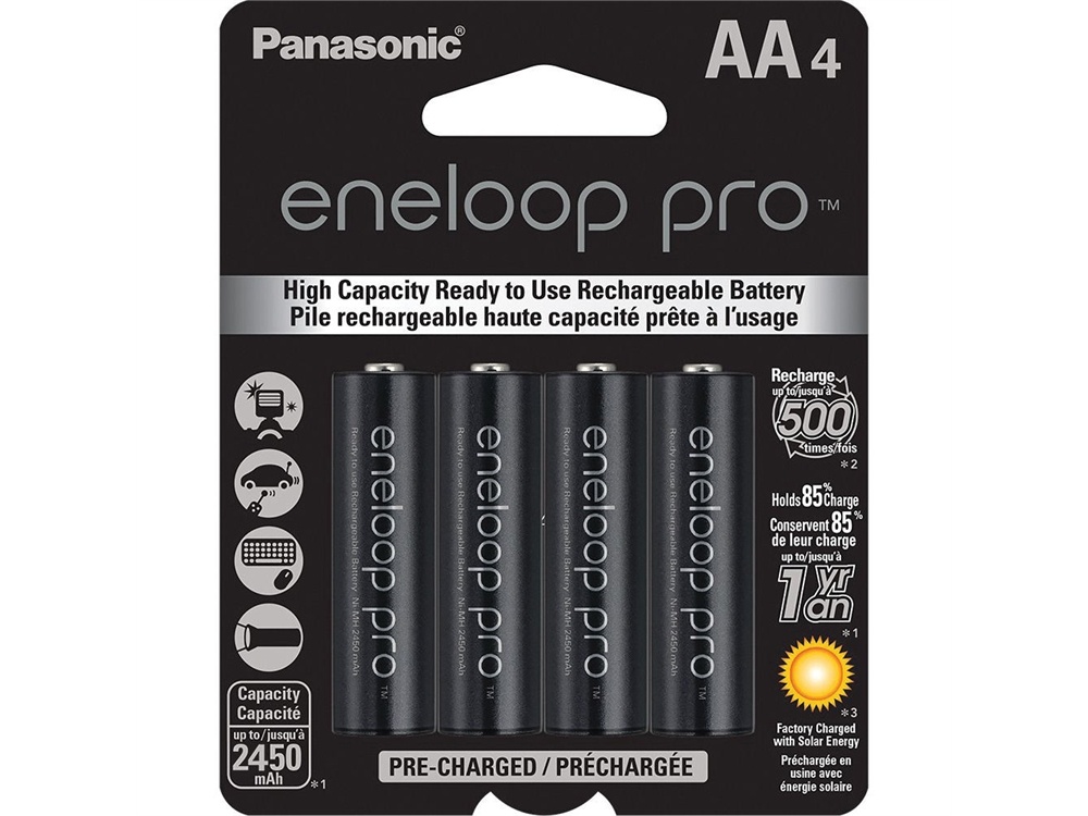 Panasonic eneloop pro AA Rechargeable Ni-MH Batteries (2450 mAh, Pack of 4)