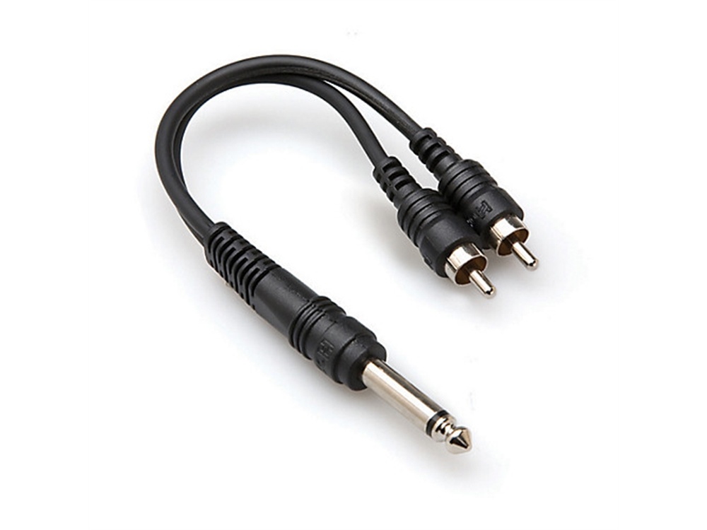 Hosa YPR-124 Mono 1/4" Male to 2 RCA Male Y-Cable - 6"