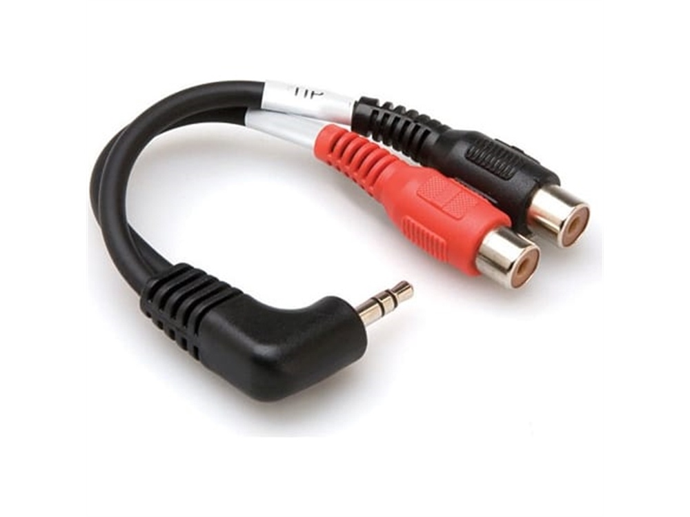 Hosa YRA-167 Stereo 3.5mm Mini Male Angled to 2 RCA Female Y-Cable - 6"