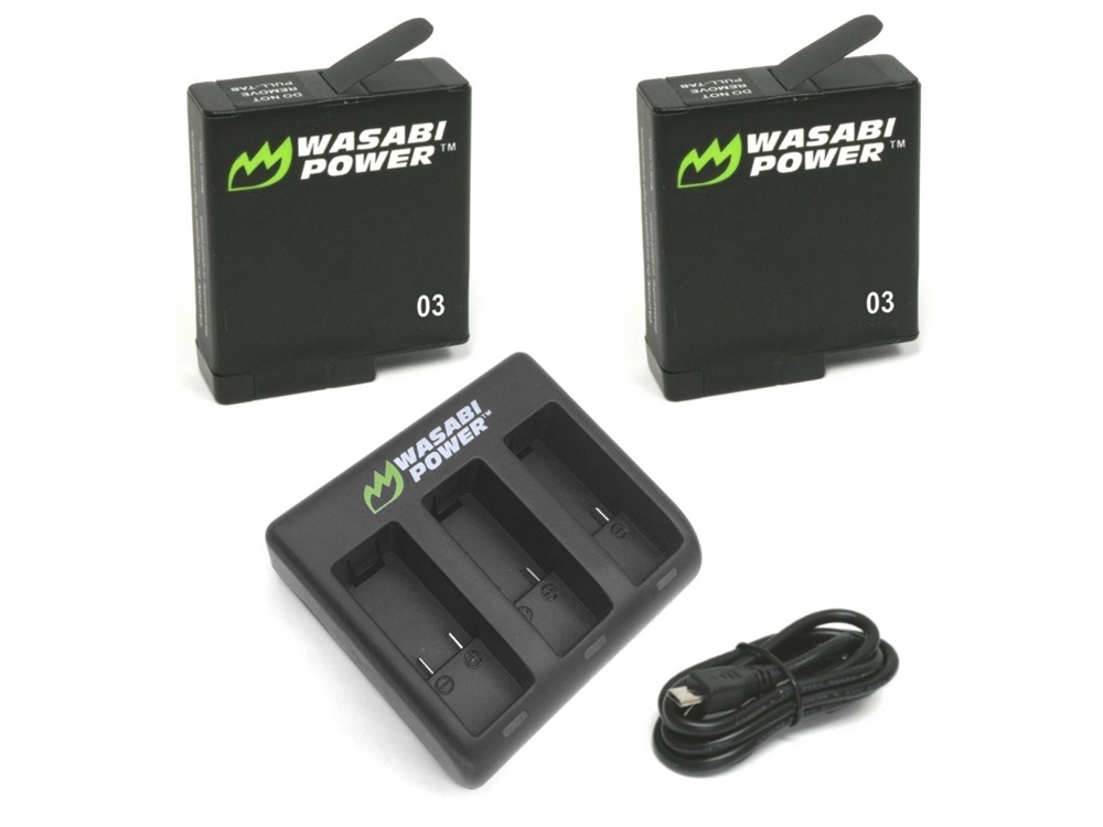 Wasabi Power Battery (2-Pack) & Triple Charger for GoPro HERO5 & HERO6