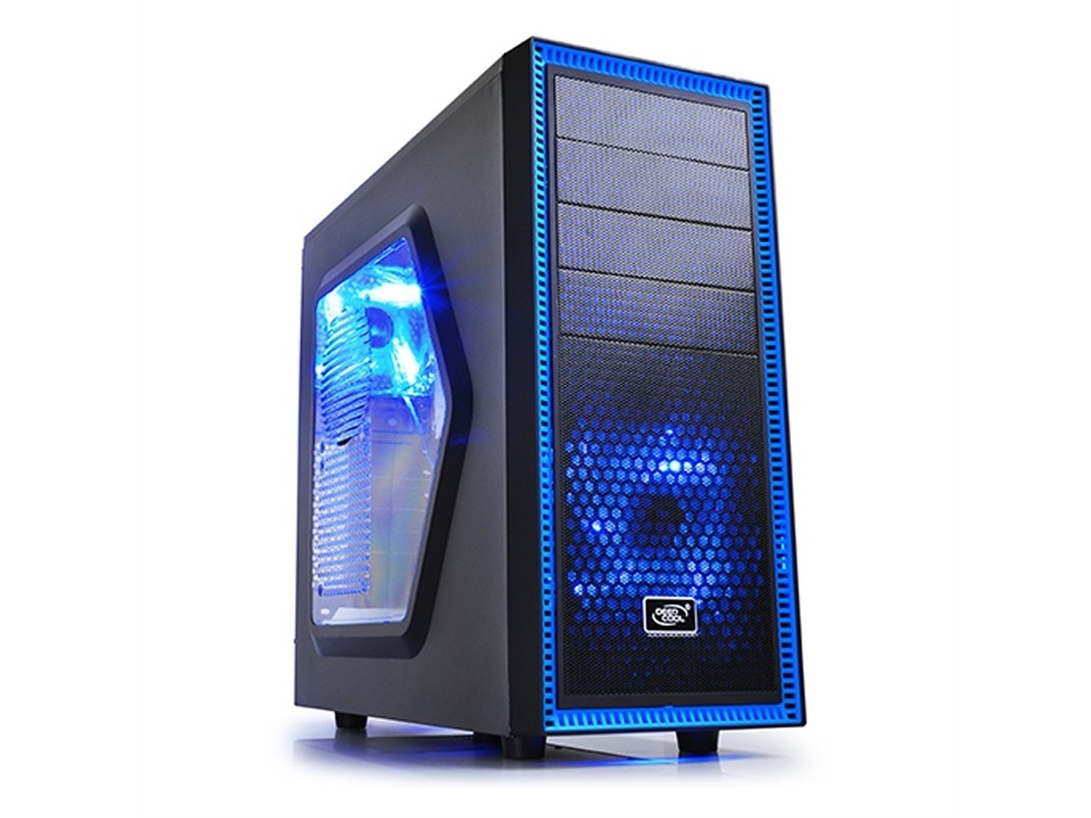 Deepcool Tasseract SW Black Mid Tower Case with Side Window Including 2 Blue 120mm LED Fans