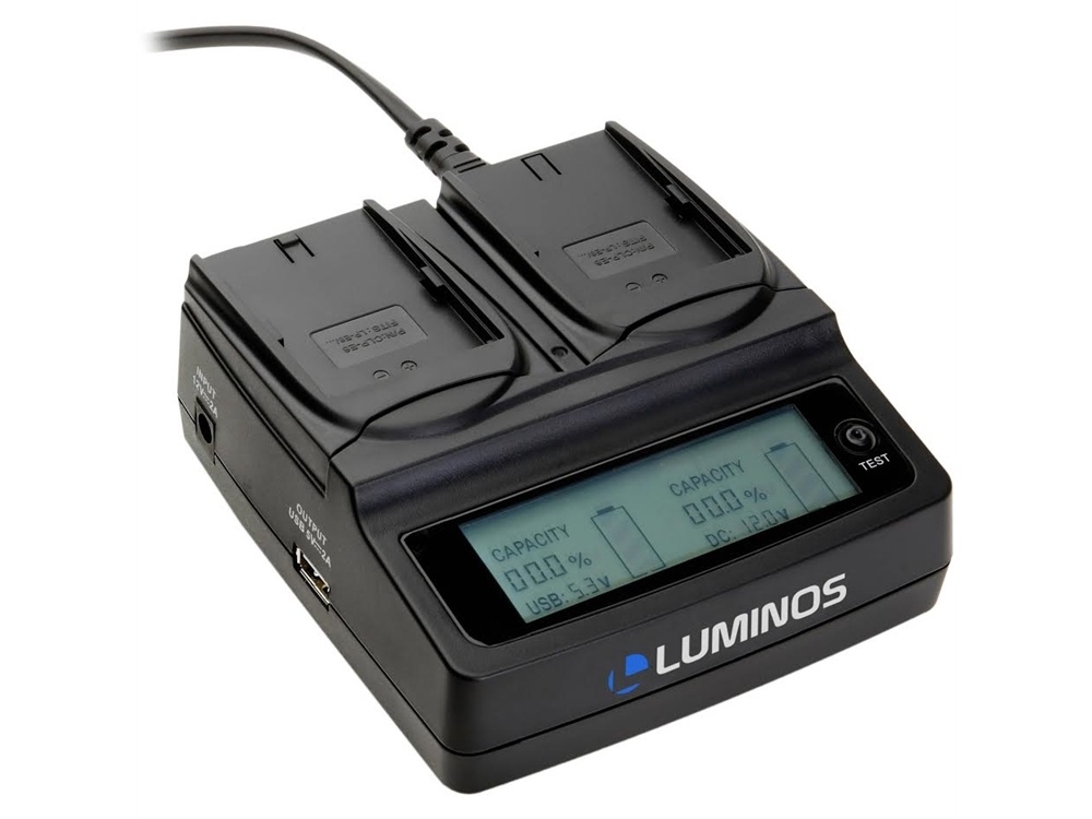 Luminos Dual LCD Fast Charger with Olympus BLN-1 Battery Plates