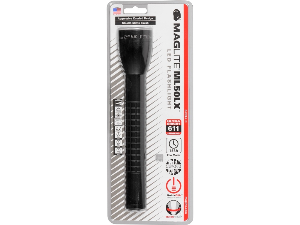 Maglite ML50LX 3C-Cell LED Flashlight (Black, Clamshell Packaging)