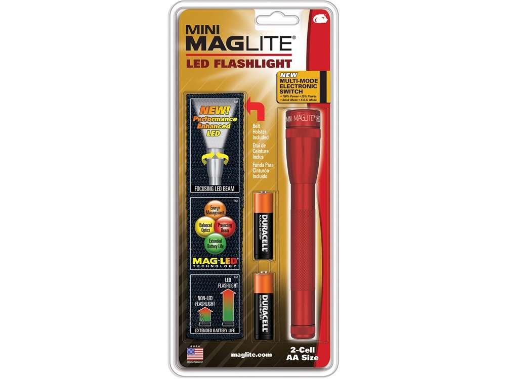 Maglite Mini Maglite 2AA LED Flashlight with Holster (Red, Clamshell)