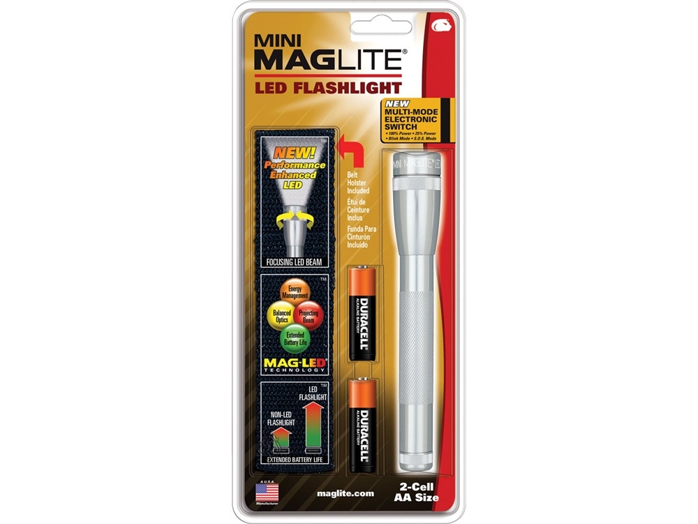Maglite Mini Maglite 2AA LED Flashlight with Holster (Silver, Clamshell)