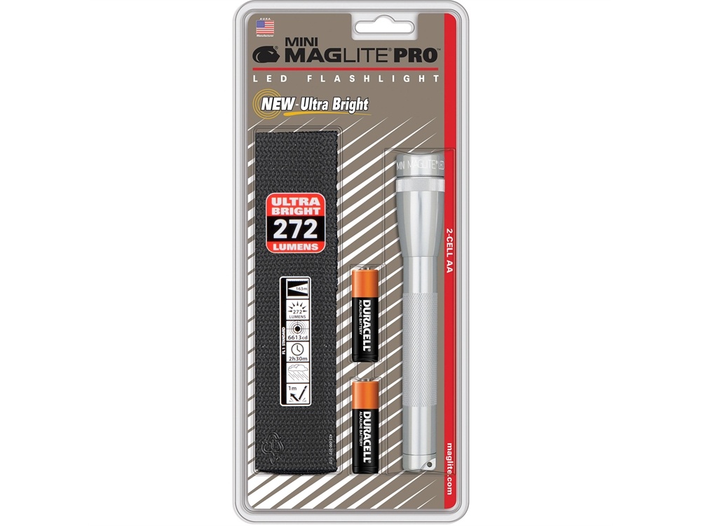 Maglite Mini Maglite Pro 2AA LED Flashlight with Holster (Silver)