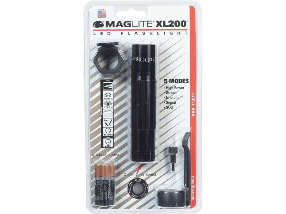 Maglite XL-200 LED Flashlight Tac Pack (Black, Clamshell Packaging)