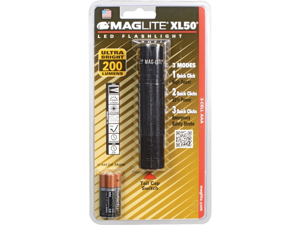 Maglite XL50 LED Flashlight (Black, Clamshell Packaging)