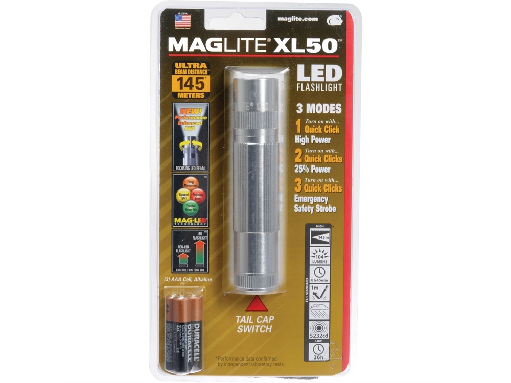 Maglite XL50 LED Flashlight (Silver, Clamshell Packaging)