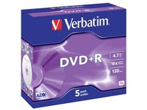 Verbatim DVD+R 4.7GB 16x 5 Pack with Jewel Cases