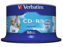 Verbatim CD-R 52x White Printable 50 Pack on Spindle