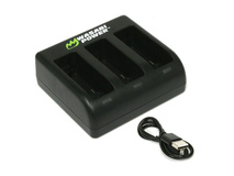 Wasabi Power Three-Bay Battery Charger with USB Cable for GoPro MAX Batteries